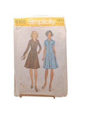 Simplicity 6155 Misses Vintage Sewing Pattern Dress Size 12 Button-Front & Belt